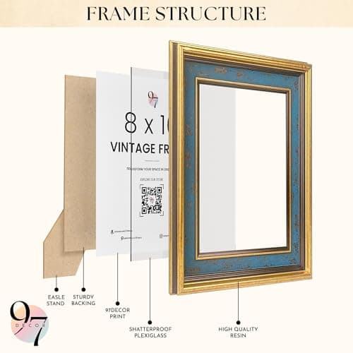 97 Decor 8x10 Vintage Picture Frame - 8x10 Picture Frame Gold Vintage, 8 x10 Gold Frame For Posters, Rustic 8 x 10 Frame Wall Hanging For Home Decor - Thumbnail 3