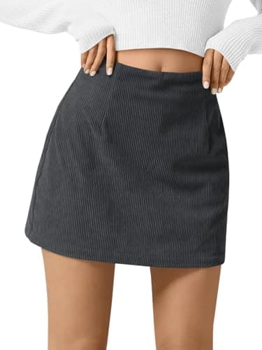 Wenrine Womens Corduroy Mini Skirt High Waisted Basic Casual A-line Short Fall Winter Skirts Dark Grey - Image 1
