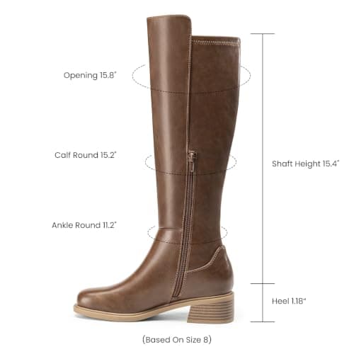 Athlefit Brown Knee High Boots for Women Low Heel Square Toe Leather Stretchy Boots Riding Farm Long Tall Booties with Side Zipper 7.5 - Thumbnail 4