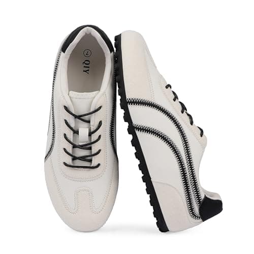 QIY Womens Fashion Sneakers White Casual Sneakers for Women Comfortable White Black Walking Tennis Shoes Slip on Cute Fall Shoes 2026 Size 8 - Image 1