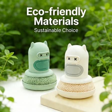 Dish Brush with Soap Dispenser, Cute Monster Ergonomic Non-Slip Handle, Replaceable Non-Scratch Scrubber Head, Built-in Drip Tray, Multi-Purpose Food-Safe Kitchen Cleaning Tool, 11cm/4.33in Tall, - Thumbnail 3