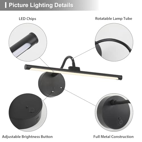 Wireless Picture Light, Magnetic Rechargeable LED Painting Light with Remote, Battery Operated Wall Art Light, 3 Color Temperatures, Dimmable Flexible Gooseneck Gallery Light for Frames, Black - Thumbnail 6