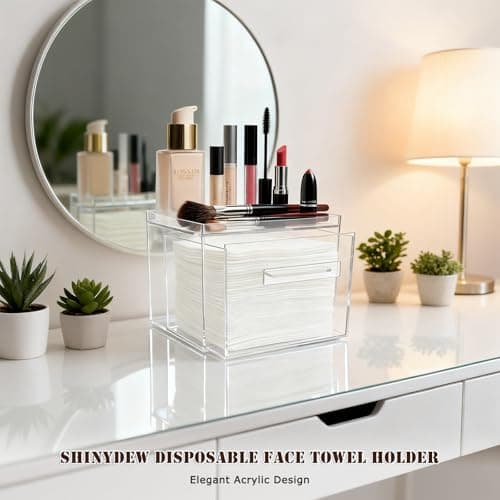 ShinyDew Disposable Facial Towel Holder, Acrylic Container Compatible with Clean Skin Club Towel XL, Clear Storage Box for Bathroom and Vanity Countertop - Thumbnail 3