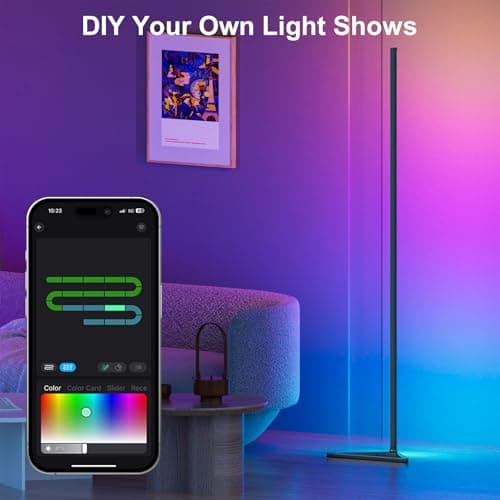 MIHEAL RGB Floor Lamp,16 Million Colors LED Floor Lamps 56" Lamps for Living Room with Music Sync,Standing Lamp with App and Remote Control,Gaming Ambient Lighting Corner Lamp Bedroom Decor - Thumbnail 6