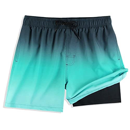 MILANKERR Mens Swim Trunks with Boxer Brief Liner Compression Liner, Mens Swimming Trunks Beach Shorts with Compression Liner Workout Athletic Shorts Compression Lining - Thumbnail 2