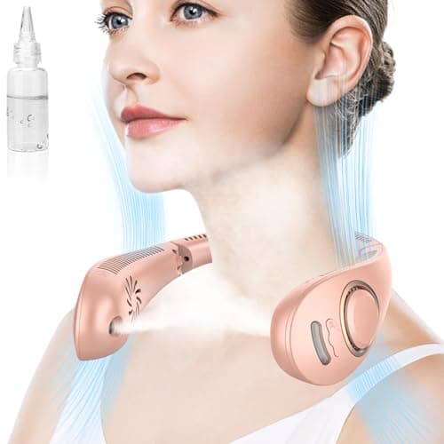 QMKKX Misting Neck Fan,Personal Cooling Fans that Blow Cold Air Rechargeable,Collapsible Cordless Headphone Design Neck Fan Mister,Best Cold Small Noiseless Breeze Around the Neck Cooler Tool Pink - Image 1