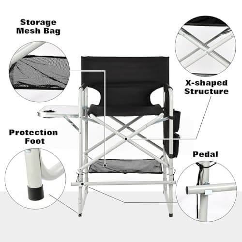 JXUFDHO Makeup Chair for Makeup Artist 41'',Tall Directors Chairs Foldable with Side Table Cup Holder Storage Bag and Footrest, Folding Chair Makeup Chair for Clients 400lbs Capacity - Thumbnail 6