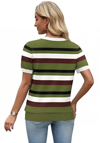 WIHOLL Spring Tops for Women Plus Size Short Sleeve Sweaters for Women Business Casual Fashion Clothing Capsule Wardrobe 2026 Trendy Women's Clothing Womens Tops Shirt Women Green 2XL - Thumbnail 5