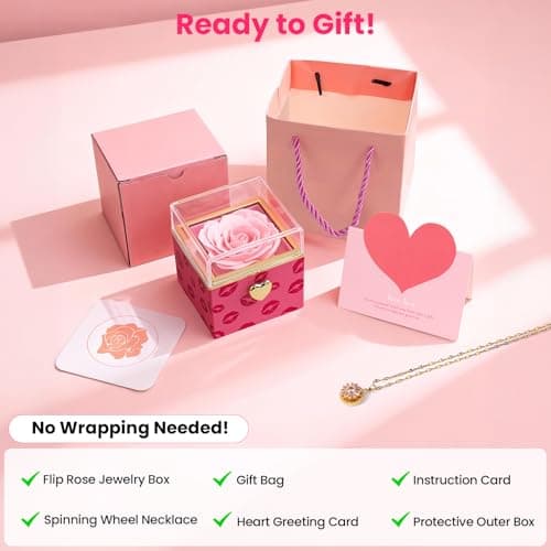 mountova Gift for Her Birthday Mother's Day, Funny Flip Rose Box with Necklace Jewelry, Anniversary Wedding Gift for Girlfriend Wife, Lips Print Flower Gift Box for Mom Daughter - Thumbnail 4