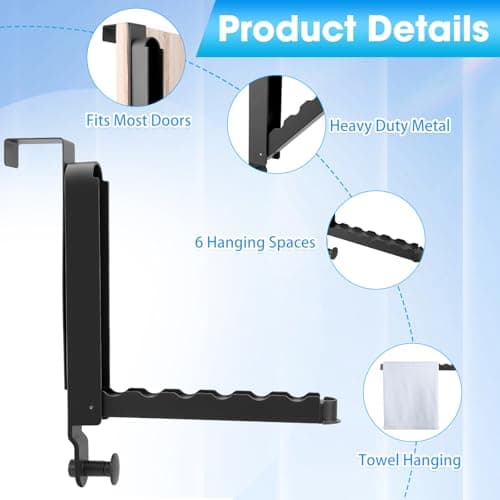 Over The Door Drying Rack, 1 Pack Foldable Over The Door Hooks Hanger for Laundry Clothes Heavy Duty Door Organizer Rack Coat Towels Hanging Storage for Bedroom Bathroom Kitchen - Thumbnail 2