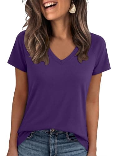 ANRABESS Womens Tops Short Sleeve V Neck Shirts Summer Basic Tee Trendy Cute Tshirts 2026 Spring Casual Outfits Dark Purple Large - Image 1