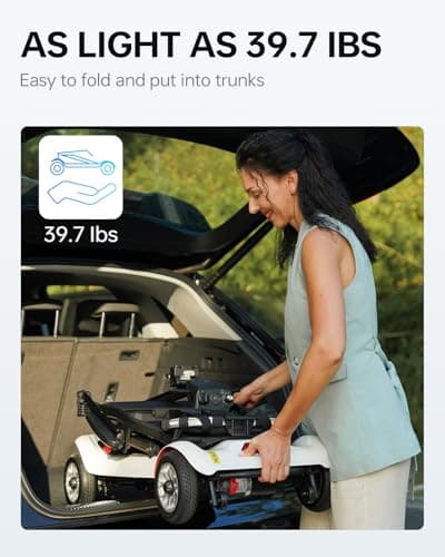 Mobility Scooter PAISEEC D3 Lightweight Mobility Scooter for Senior, 39.7 lbs Folding Mobility Scooters with 2 Batteries, All Terrain, 18.6 Miles, Airline Approved Mobility Scooters for Travel (WHITE) - Thumbnail 2