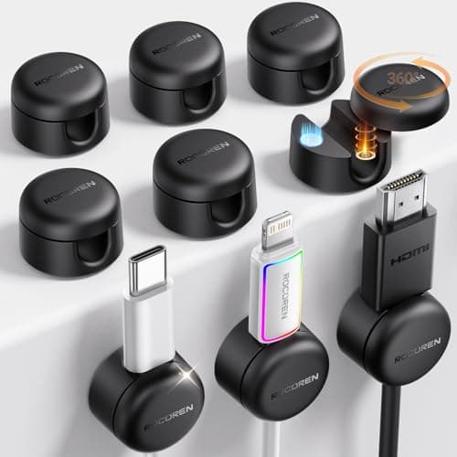 9-Pack Cable Clips [Upgraded],Rocoren Magnetic 360° Rotatable Cord Holder, Adhesive Cable Management Organizer,Wire Keeper for Nightstand Desk Car Phone Wall Home Office Accessories - Image 1