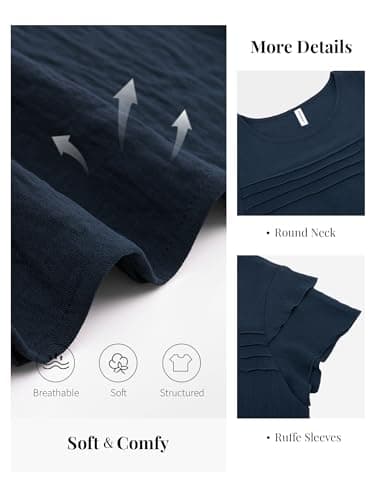 Funlingo Womens Dressy Casual Blouses Summer Ruffle Short Sleeve Tops Crew Neck Pleated Front Shirts Business Casual Outfits 2026 Deep Blue S - Thumbnail 5