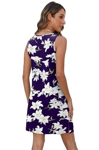 BKRIVE Plus Size Summer Dresses for Curvy Women 2026 Loose Sleeveless Casual Dress Sundresses Floral Navy 2XL - Thumbnail 5