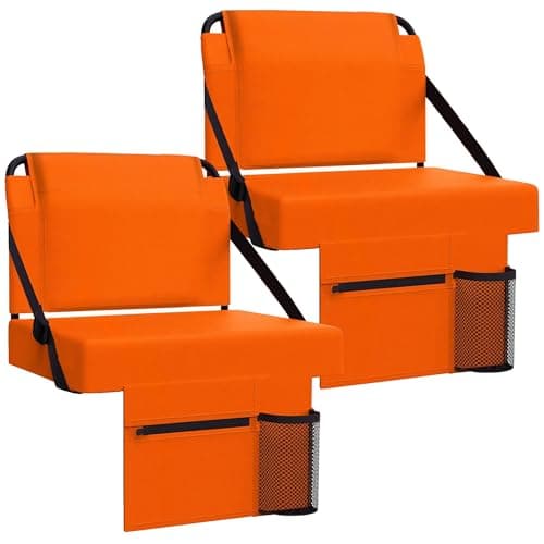 ACIPENSER 2pcs Stadium Seat for Bleachers with Back Support，Portable Bleacher Chairs with Back and Cushion，Includes Shoulder Strap and Cup Holder，Orange - Image 1