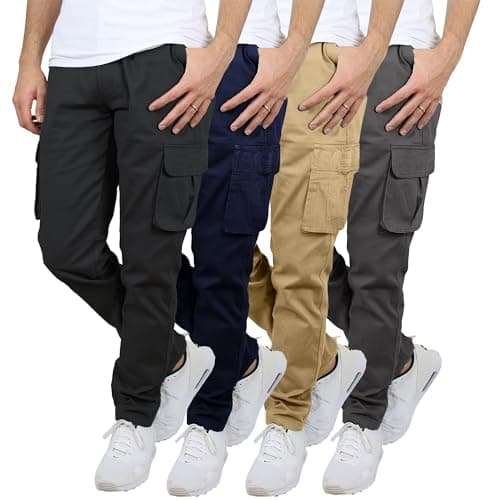 Blu Rock Cargo Pants for Men 3-Pack Flex Stretch Utility Trousers Durable Work Outdoor Wear Mens Cargo Pants 31 Inch Inseam - Thumbnail 4