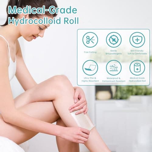 Medical Grade Hydrocolloid Bandages Roll, Hydrocolloid Pimple Patch Roll for Acne, Wound Care, Burns, Blisters, Bed Sore, First Aid Kit Essential, 0.3mm Thickness bandaids, 2in*16ft, Semi-Transparent - Thumbnail 6