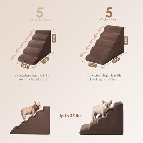 EHEYCIGA Curved Dog Stairs Ramp for High Beds, 5-Step Extra Wide Dog Steps for Small Dogs and Cats, Pet Stairs for High Bed Climbing, Non-Slip Balanced Pet Step Indoor, Brown - Thumbnail 3