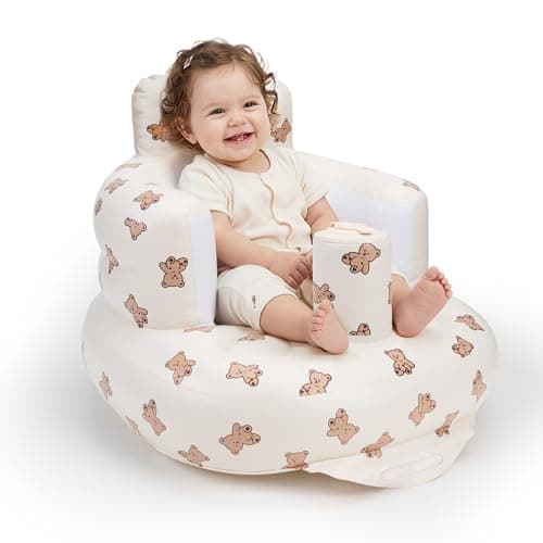 UNEEDE Inflatable Baby Seat for 3 Months & Up, Infant Floor Chair for Sitting Up with Built in Air Pump, Lightweight Travel Baby Seat for Home, Camping, Beach & Outdoor - Image 1