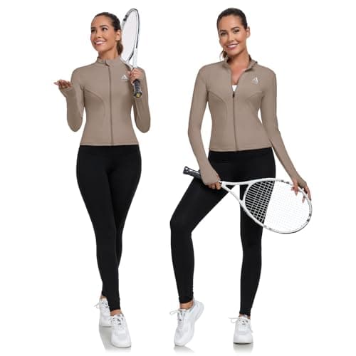 AURVAE Women's Workout Jacket, Womens Cropped Lightweight Running Jackets, Zip Slim Fit Athletic Tops for Gym, Yoga, Jogging (Medium, Lunar-Rock) - Thumbnail 6