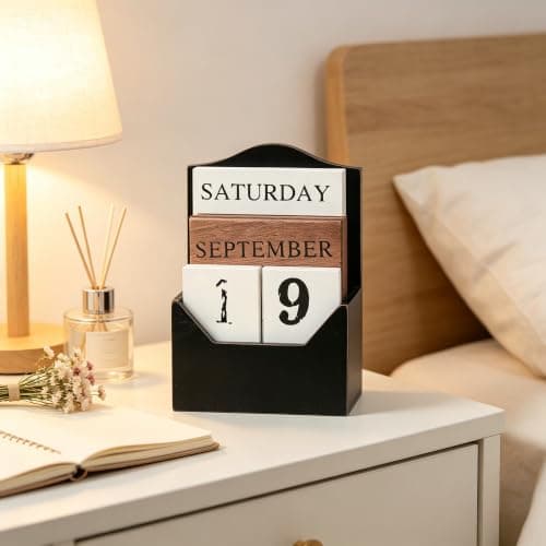 Perpetual Calendar Wooden Blocks Calendar for Home Valentines Day Gift Decor Office Decorations Desk Date Week Month Accessories (Black Calendar) - Thumbnail 3