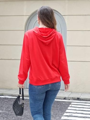 STOLKISS Hoodies Pullover for Women Casual Thin Sweatshirts Tops Loose Fit Long Sleeve Drawstring Design Hoody Sweatshirts Red - Thumbnail 5