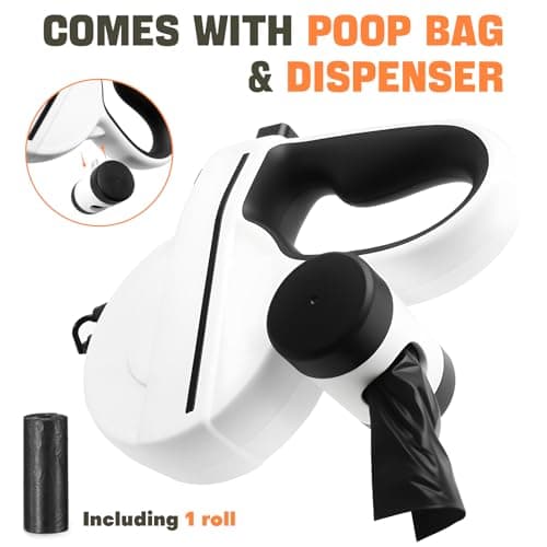Retractable Dog Leash with LED Light & Reflective Tape for Night Walk, 16ft Dog Leash with Poop Bag Dispenser, Chew-Proof Steel Cable, One-Button Brake & Lock for Medium Dogs up to 66 lbs (BLK&WHT) - Thumbnail 3