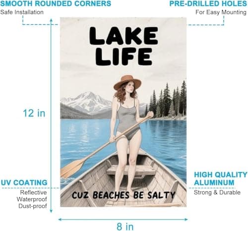 Carastora Vintage Lake House Metal Sign, Rustic Outdoor Wall Decor for Cabin, Porch & Lakefront, Weatherproof 12x8 Inch Lake Life Gift for Beach and Lake Lovers - Thumbnail 6