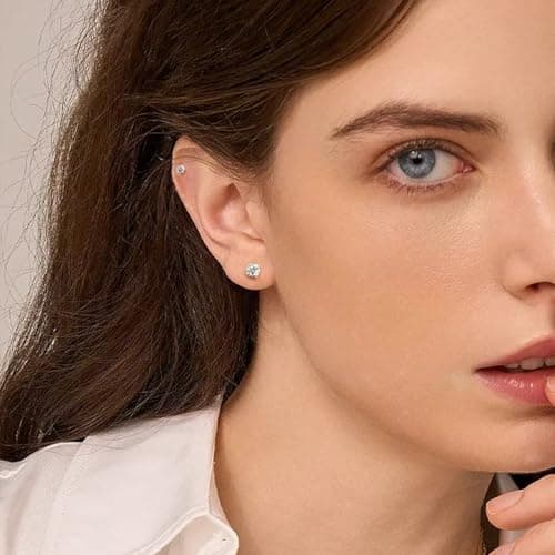 MHWTTY Hypoallergenic Cartilage Earrings for Women Men, 1 Pairs Titanium Stud for Women Gold Silver Black 20G Post & Screw Back with Cubic Zirconia 3 4 5 6 7 mm Piercing Jewelry (Gold-A, 5mm) - Thumbnail 3
