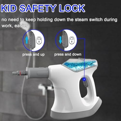 Handheld Steam Cleaner, 10S Immediate Heat Hand Held Steam Cleaner for Home, with Visualized Large Water Tank & 9 PCS Accessories & Safety Lock, for Window,Car,Kitchen,Couch,Floor (WHITE+GRAY) - Thumbnail 4