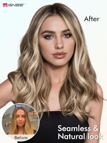 WIGNEE 100% Remy Double Weft Invisible PU OVO Human Hair Extensions 14 Inch Micro Beads Real Human Hair Extensions Blonde Ombre Wefts Hair Extensions Real Human Hair(9A/60) - Thumbnail 4