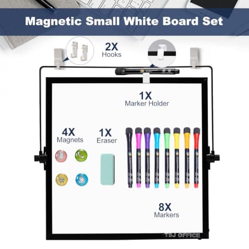 TSJ OFFICE Small White Board - 12 X 12 Inches Small Magnetic Dry Erase Board with Hooks for Wall, Desktop Whiteboard Stand 360 Degrees Revolving Double Sided for Office, Home, School, Black - Thumbnail 2