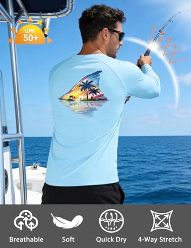 Twekfish Men's UPF 50+ Sun Fishing Shirt, Long Sleeve UV Protection Tee, Quick Dry Rash Guard for Outdoor Swim Hiking, Redtail Fish Graphic - Thumbnail 4