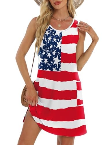 BKRIVE 4Th of July Dresses for Women Summer 2026 Trendy Tank Dresses Swing T Shirt Casual Dress Sundresses with Pockets American Flag M - Image 1