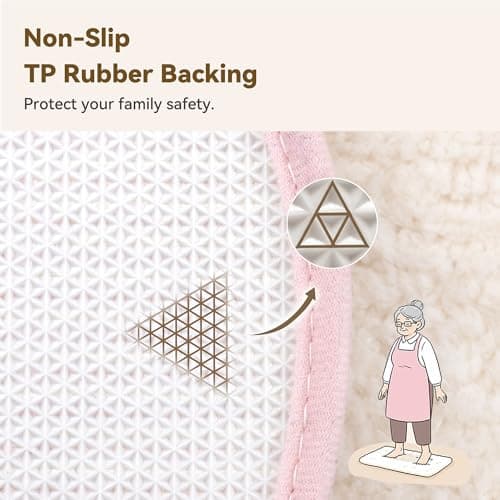 GRANNY SAYS Pink Oval Bathroom Rugs,16" x 24",Non-Slip Bath Mats for Bathroom, Plush Shag Absorbent Microfiber Ultra Soft Bath Mat, Cute Washable Rug for Tub, Shower, Bedroom - Thumbnail 3
