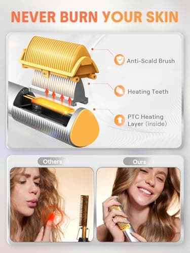 SHEGLAM Straightener Brush 3D Ionic Hair Straightening Brush with 24K Gold Heated Comb, Anti-Scald Design, 60s Fast Heat-Up, Auto-Off, Frizz Control, Sleek & Smooth Styling - Thumbnail 4