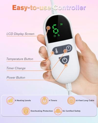 Heating Pad for Neck and Shoulders and Back, Pain Relief Electric Heating Pad Large Size 24”X33” with 4 Timers, 6 Heat Levels, Auto-Off, Mothers Day & Birthday Gifts for Women Mom Wife Grandma, Purple - Thumbnail 3