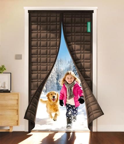 AEOCOO Thermal Door Curtain, Fit Size up to 36 x 80 Inches, Magnetic Insulated Door Curtains for Doorway/Front/Back/Basement, Oxford Cover with Thick Cotton to Keep Warm Winter, Brown, Rectangle