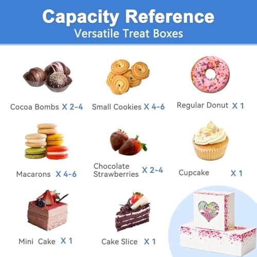 Shallive 50 Pcs 4-Inch Kids Valentines Cookie Boxes Heart, Bakery Treat Boxes for Valentines Day Gifting, To-go Containers for Cake Slice, Macarons, Donuts, Candy 4x4x2.5 - Thumbnail 5