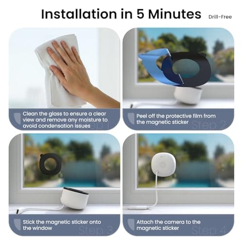 INFIYA 2K No Drill Window Camera-2 Pack 2.4Ghz & 5Ghz WiFi Dome Cameras for Home Security for Indoor & Outdoor Monitoring, Color Night Vision, Human Detection, 24/7 Recording, Ideal for Apartment, K1 - Thumbnail 5