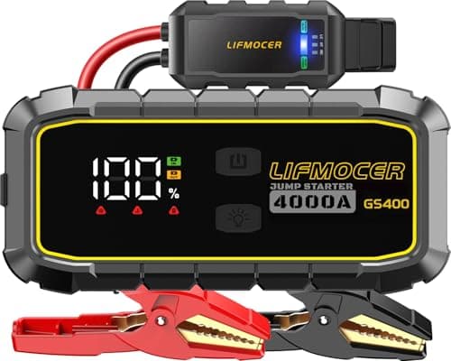 LIFMOCER GS400 Jump Starter - 4000A Car Battery Jump Starter for Up to 12.0L Gas and 10.0L Diesel Engines, 12V Portable Jump Box with Storage Case USB Quick Charge, and LCD Display
