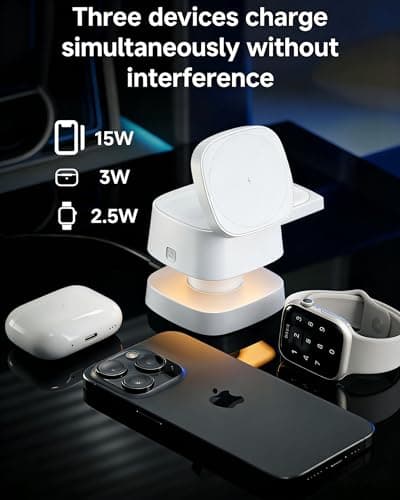 Screenovate 4-in-1 Wireless Charging Station, 15W Fast Charging with Adjustable Night Light, Multi Device Charging Station, Compatible with iPhone 15/14/13/12 Series, Apple Watch, AirPods – White - Thumbnail 3