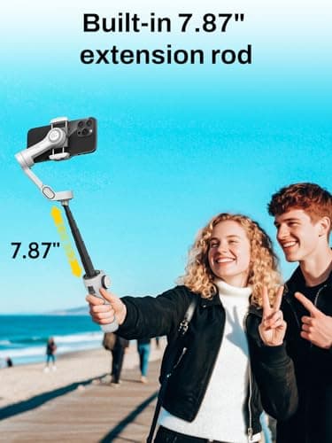 AOCHUAN Gimbal Stabilizer for iPhone & Android, 3-Axis Phone Gimbal with OLED Screen, 7.8" Extendable Rod, Face & Gesture Tracking, Ideal for Vlogging, Travel & Video Recording-Smart V8 White - Thumbnail 3