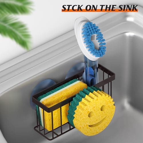 MURLONG Sponge Holder Smiley Face,Sink Caddy for kitchen Sink, Kitchen Organizer Sponge Holder with 2 PCS Suction Cups/1 PCS Adhesive Strips,Designed for Sponge,Soap,Dish brush,Scrubber-Bronze - Thumbnail 5