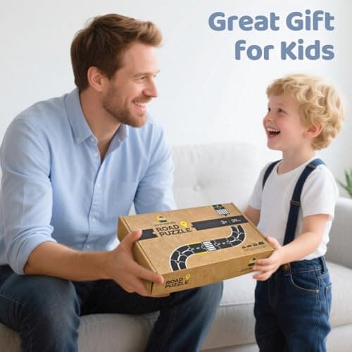 Jovi-mindly ＆Notchies 39 Pieces Cardboard Road Puzzle Car Track Flexible Race Track for Kids Car Truck/Kids Travel Toys/Stem Toys Activities for Ages 3+ Boy and Girl - Thumbnail 6