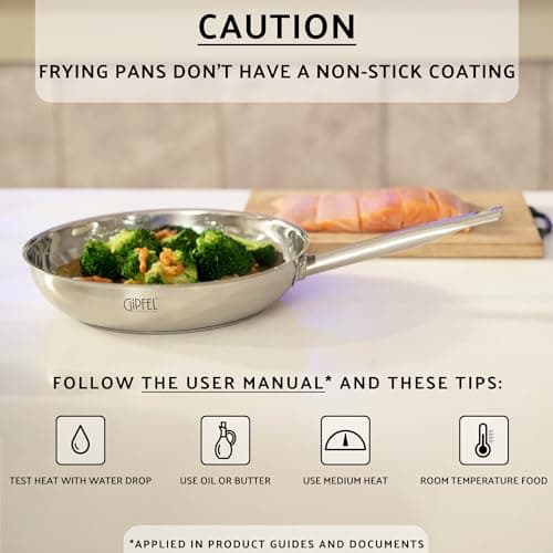 GIPFEL INTERNATIONAL - Tri Ply Stainless Steel Frying Pan Skillet Healthy Cookware - Fry Pans for Induction Gas Electric Stove & Oven Safe (10 inch) - Thumbnail 2