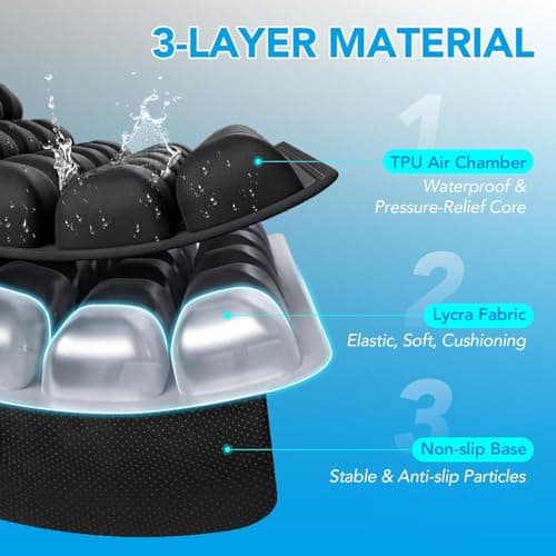 RUIERS Inflatable Seat Cushion 56 Air Bubble Cell Advanced Pressure Relief for Office Chair, Car, Wheelchair, Long Sitting & Travel – Tailbone, Hemorrhoid & Sciatica Pain Relief Pillow - Thumbnail 4
