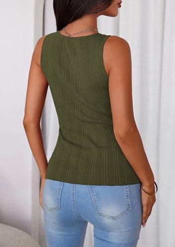 PRETTYGARDEN Sleeveless Button Down Shirts for Women Summer 2026 Going Out Ribbed Knit Tank Tops Y2K Clothes Trendy Vest Tops(Army Green,Small) - Thumbnail 6