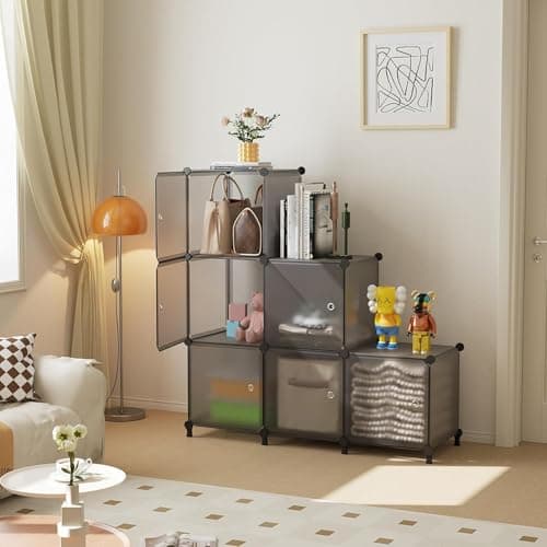 ATTDETJL 6-Cube Storage Unit with Doors, Cube Organizer for Bedroom, Wardrobe & Under Stairs, 30x30x30cm Compartments, Space-Saving Closet Storage, Grey ATTSL6004 - Thumbnail 4